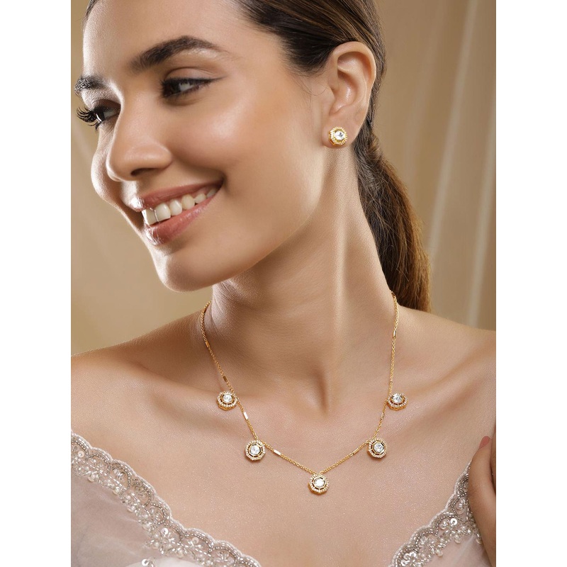 Rubans 22KT Gold-Plated Crystal Stone Studded Jewellery Set