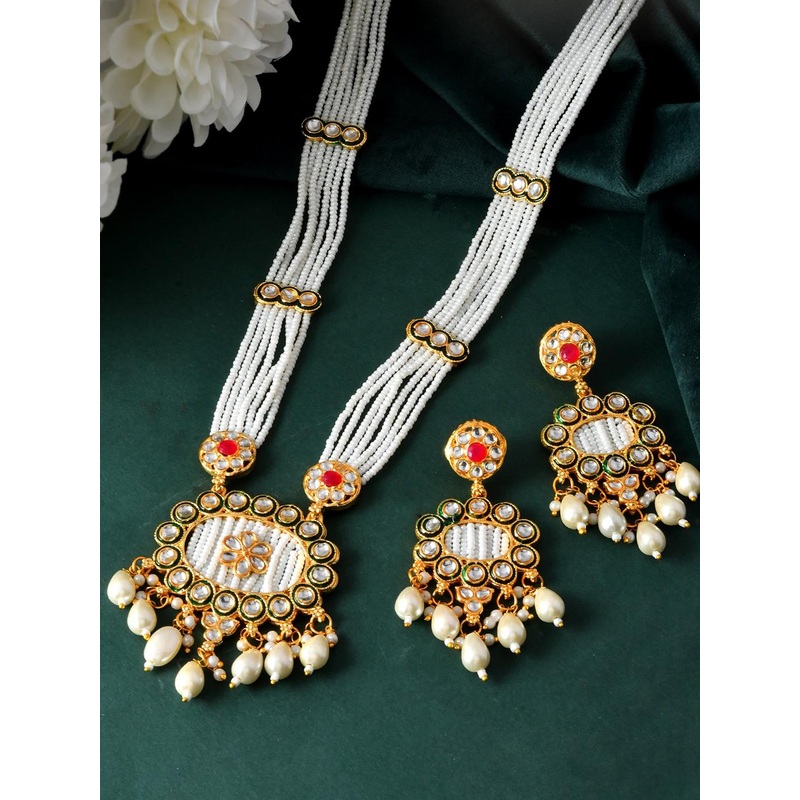 VOJ Stone-Studded & Beaded Studded Jewellery Set