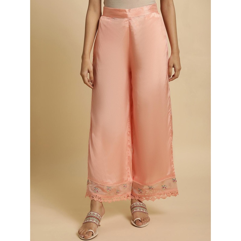 W Women Floral Embroidered Wide Leg Trousers