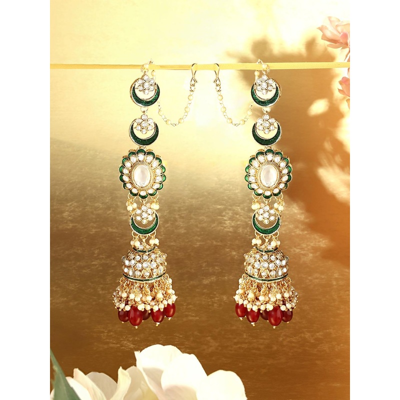 Zaveri Pearls Gold-Plated Kundan Studded Jhumkas