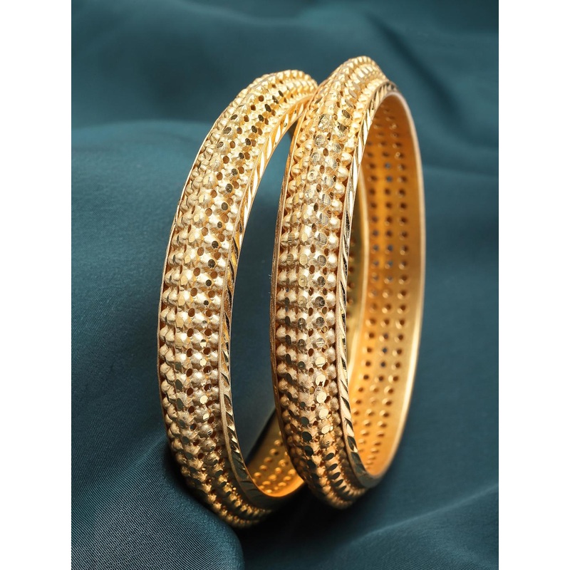 ZENEME Set Of 2 Gold-Plated Textured Bangles