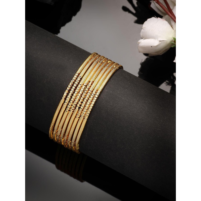 ZENEME Set Of 8 Gold-Plated Latest Royal Traditional Bangles