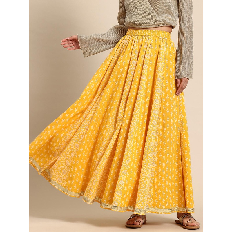 anayna Floral Printed Pure Cotton Flared Maxi Skirt