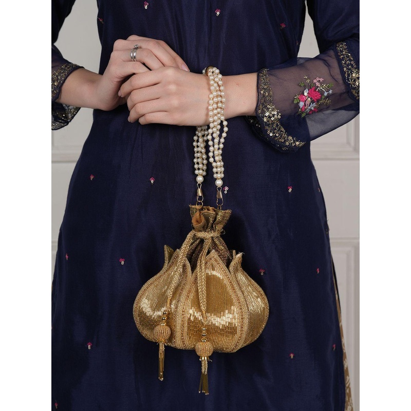 Anouk Embellished Lotus Shaped Potli Clutch