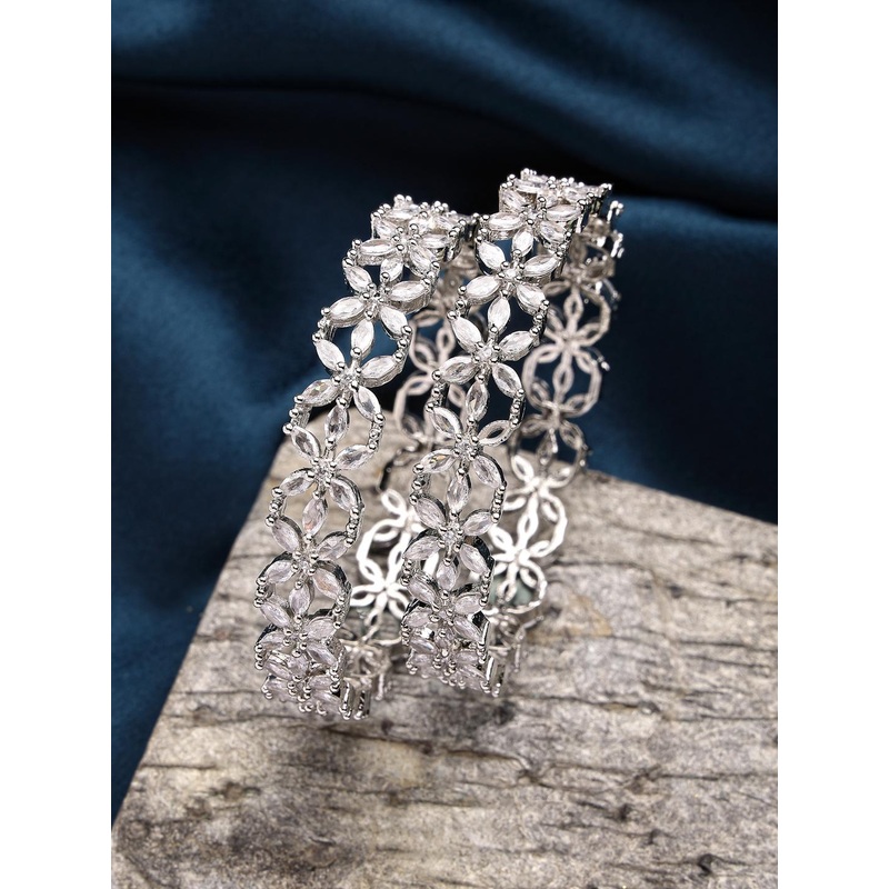 Anouk Set of 2 Rhodium-plated American Diamond Studded Bangles