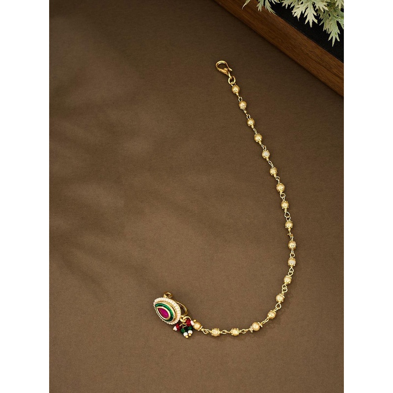 ATIBELLE Gold-Plated Artificial Stones and Beads Ring Nosepin