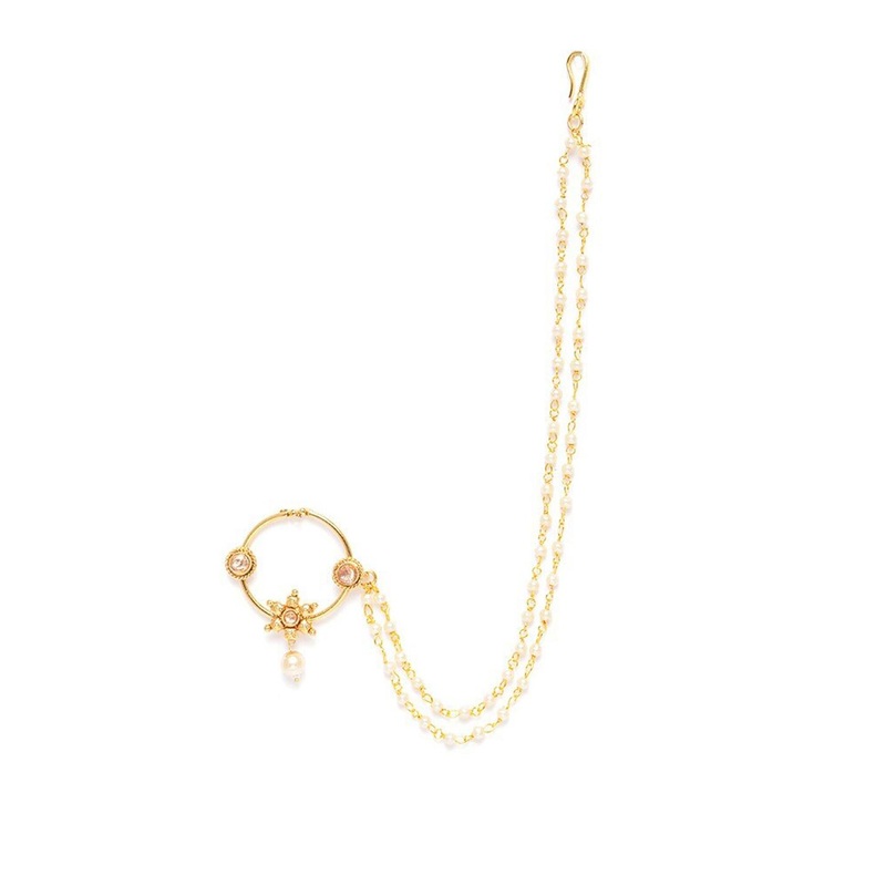 JEWELS GEHNA Gold-Plated CZ-Studded Clip-On Nosepin With Beaded Extension