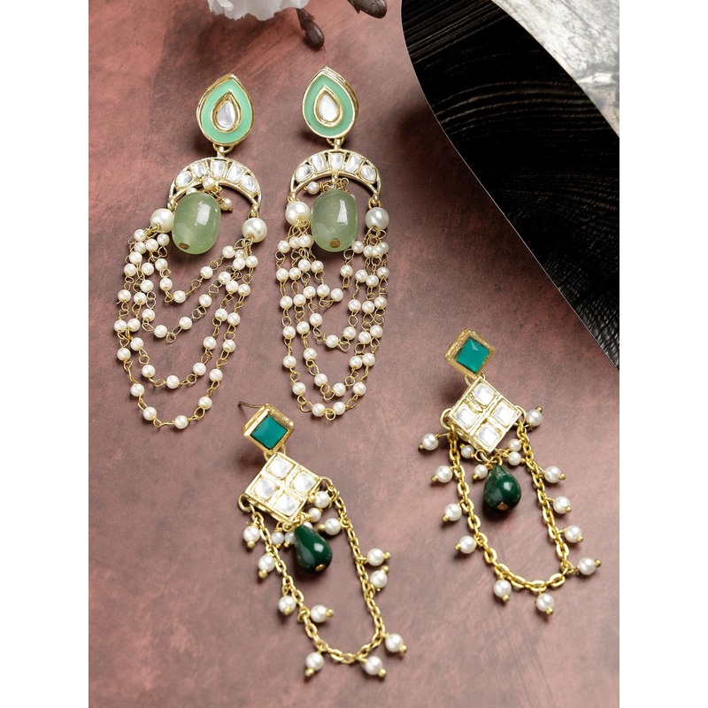 KARATCART Set of 2 Gold Plated Drop Earrings