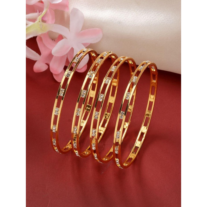 NVR Set Of 4 Gold Plated Cubic Zirconia Stone Studded Bangles