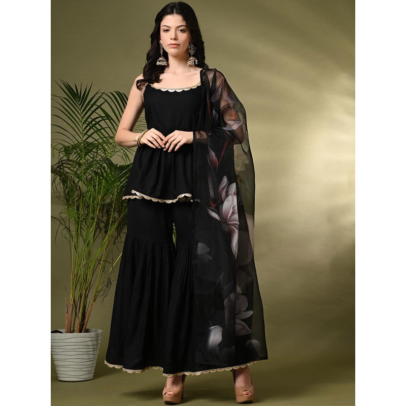 Sangria A-Line Kurti With Sharara & Dupatta