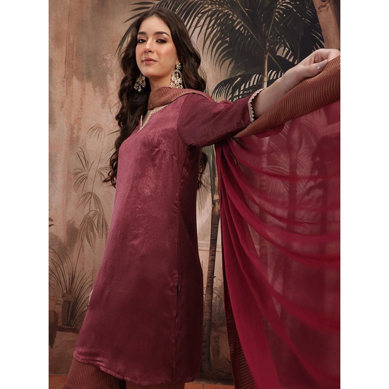 Sangria Zari Work Detail Kurta with Sharara & Dupatta