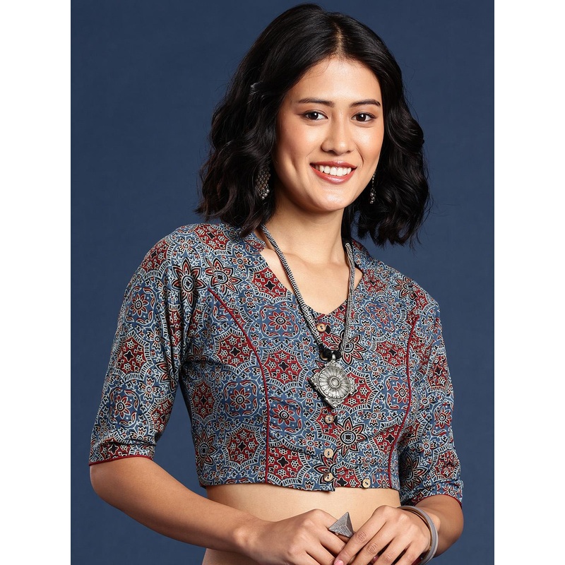 Taavi Hand Block Printed Cotton Non Paded Saree Blouse