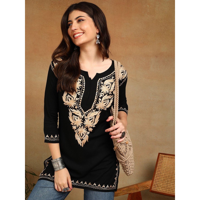 TOP N THREAD Women Embroidered Kashimiri Aari Work Straight Kurti