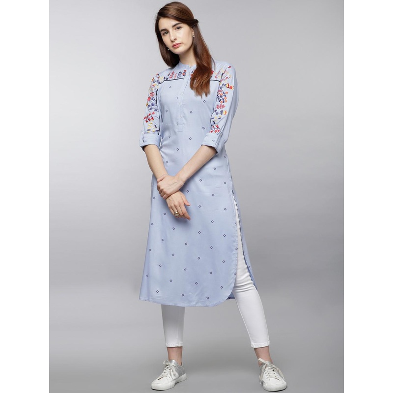 Vishudh Women Blue Embroidered Straight Kurta