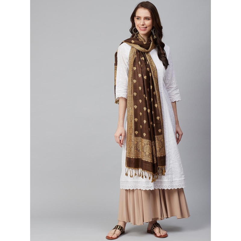 WEAVERS VILLA Women Brown & Beige Woven Design Stole