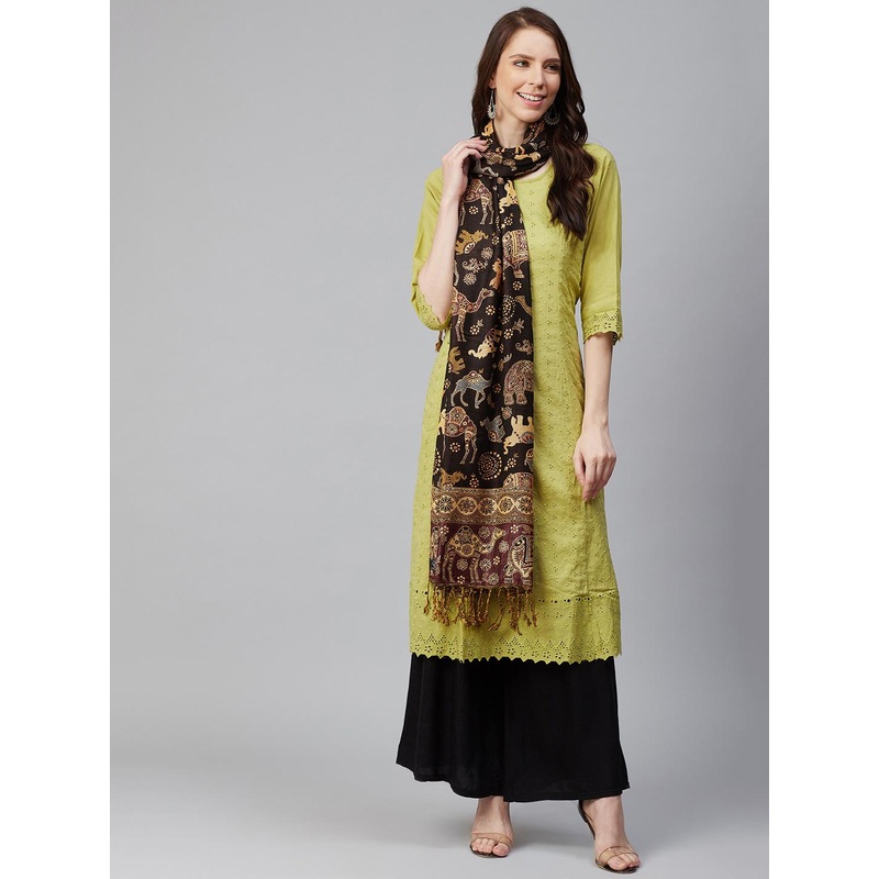 WEAVERS VILLA Women Coffee Brown & Beige Woven Design Stole