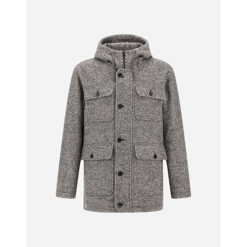Parka & Jackets LONG PARKA IN HERRINGBONE R-WOOL