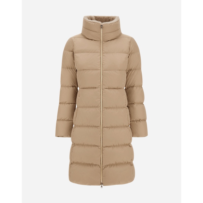 Capes LONG JACKET IN SATIN AND LADY ALTERNATIVE FUR