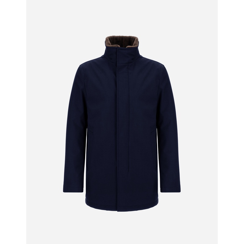 Coats & Trench Coats CARCOAT IN WOOLEN MELANGE TWILL AND LIGHT FAUX FUR