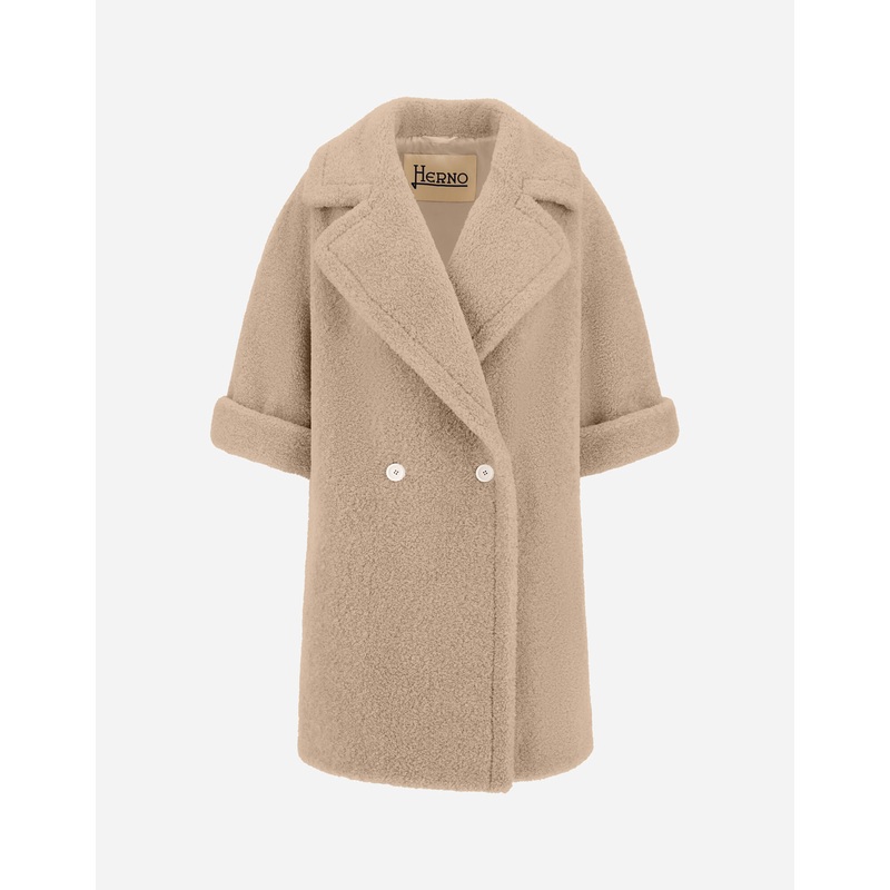 Coats & Trench Coats DOUBLE-BREASTED COAT IN MELANGE TEDDY