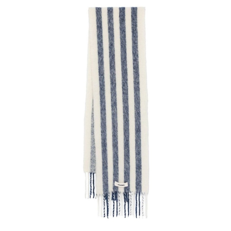 Jacquemus Striped Logo Patch Fringed Scarf
