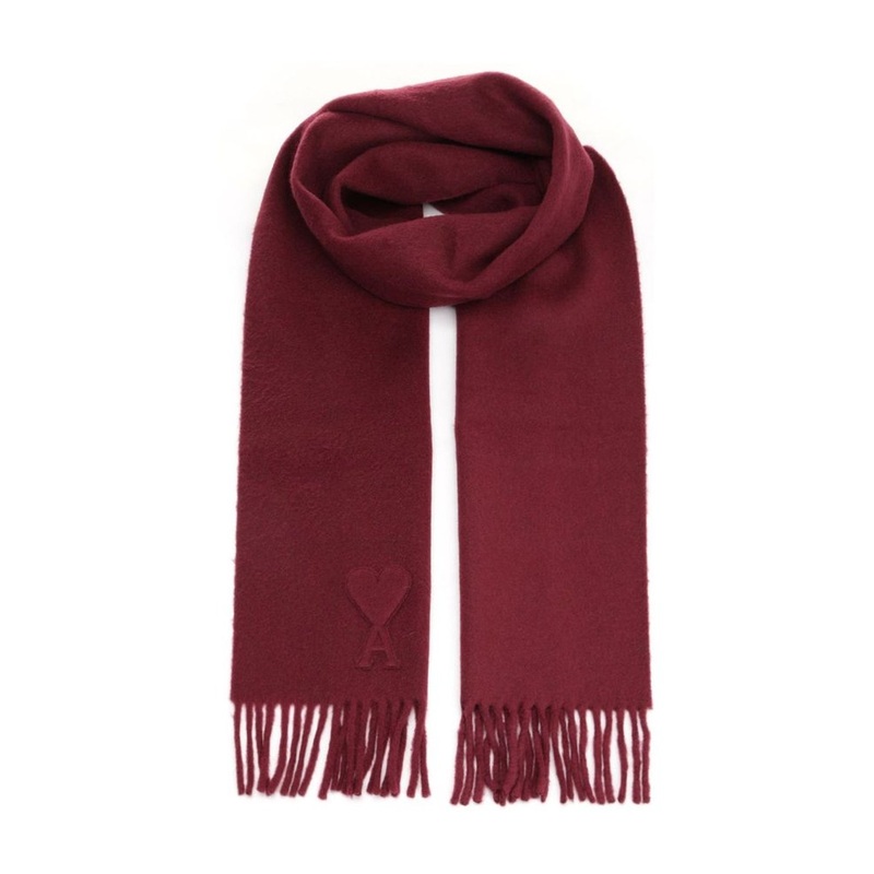 AMI Ami De Coeur Fringed Embossed Scarf