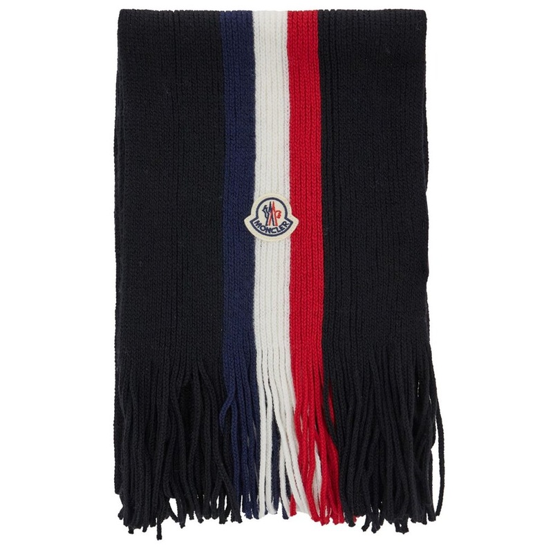 Moncler Logo Patch Fringe Detailed Scarf