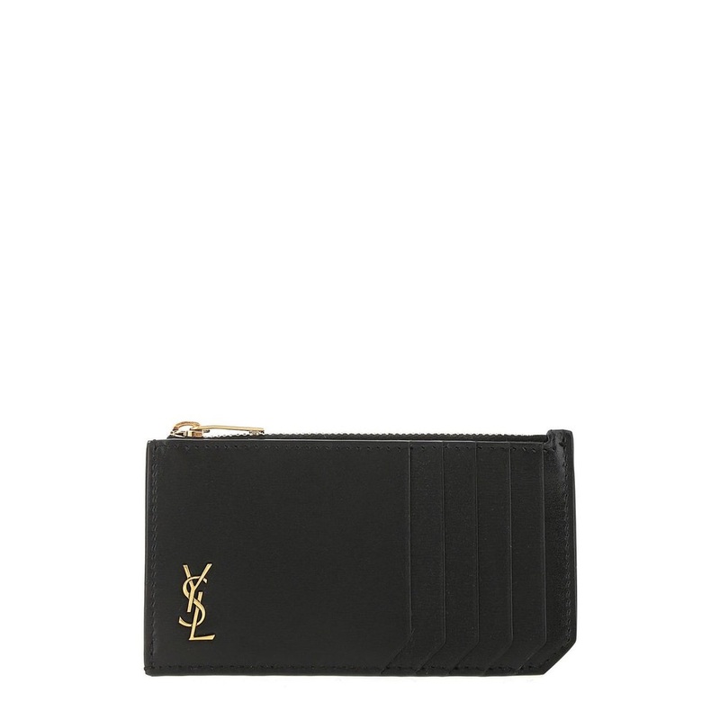 Saint Laurent Logo Plaque Zip-Up Cardholder