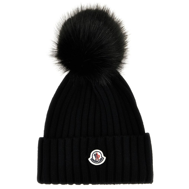 Moncler Pom Pom Logo Patch Knitted Beanie