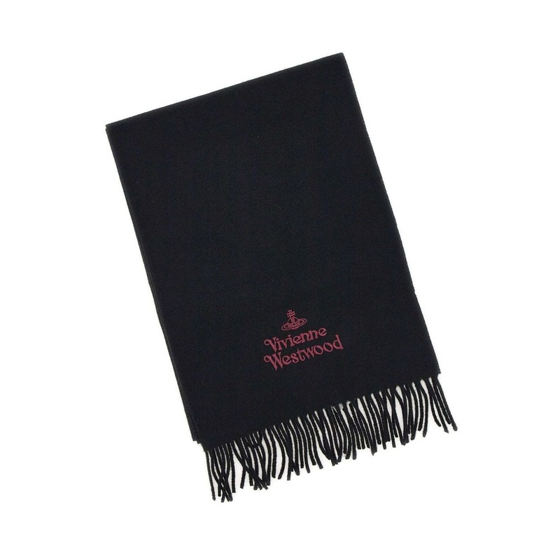 Vivienne Westwood Logo Embroidered Fringed Scarf