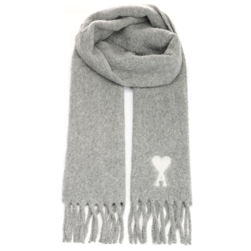 AMI Paris Logo Detailed Fringed-Hem Scarf