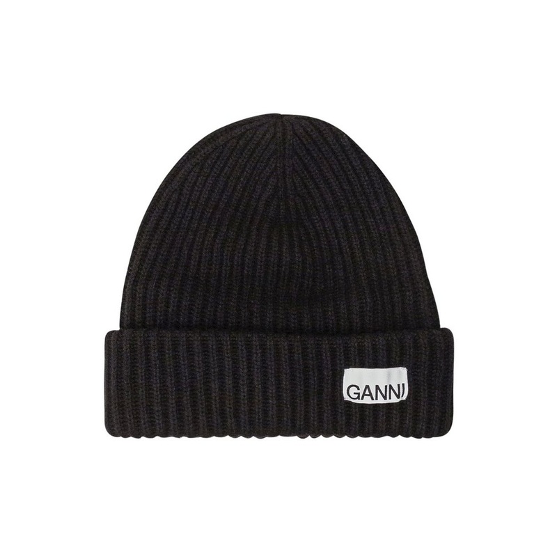 Ganni Logo Patch Oversized Knitted Beanie