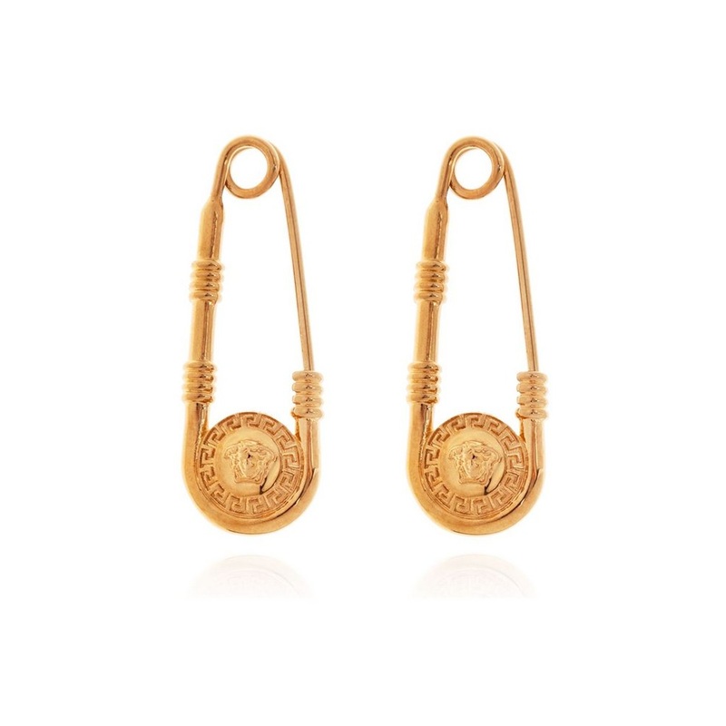 Versace Head Motif Safety Pin-Detailed Earrings