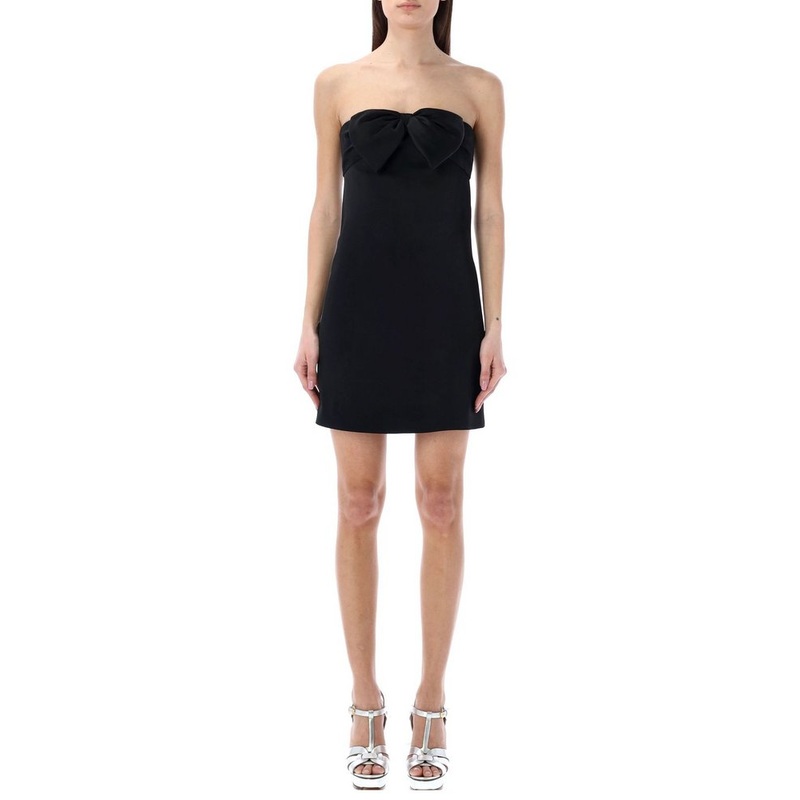 Saint Laurent Bow-Detailed Strapless Zipped Mini Dress