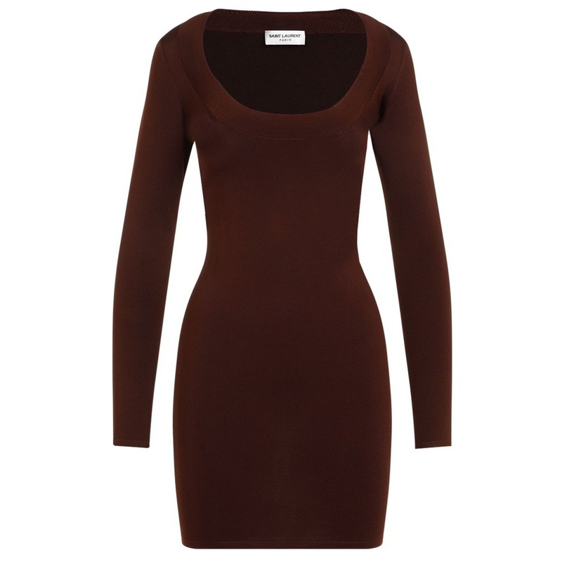Saint Laurent Dcollet Long-Sleeved Knitted Dress