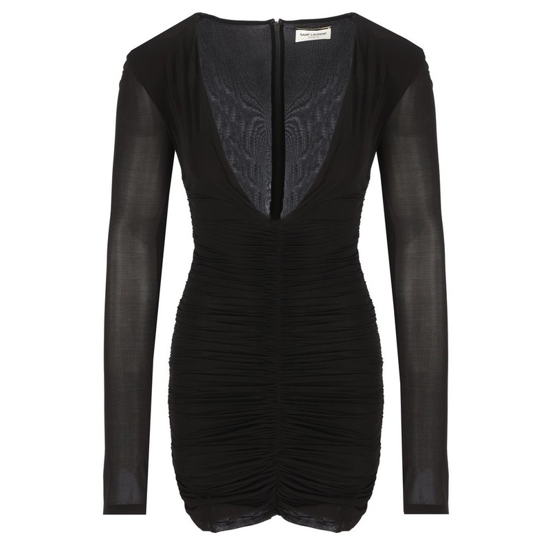 Saint Laurent Draped V-Neck Long-Sleeved Dress