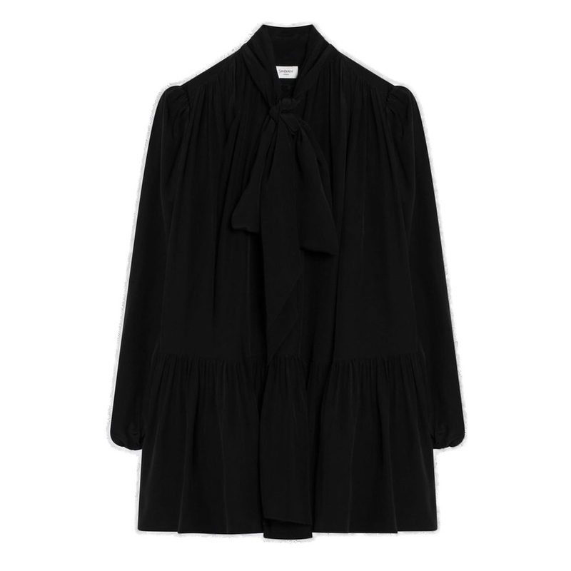 Saint Laurent Lavallire Pleated Long-Sleeved Mini Dress