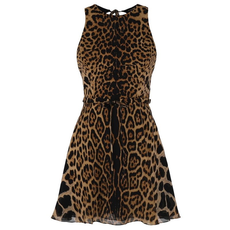 Saint Laurent Leopard Print Halterneck Sleeveless Dress