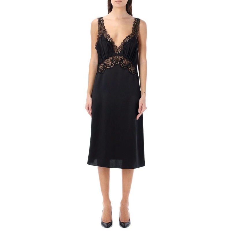 Saint Laurent Slip V-Neck Lace Dress