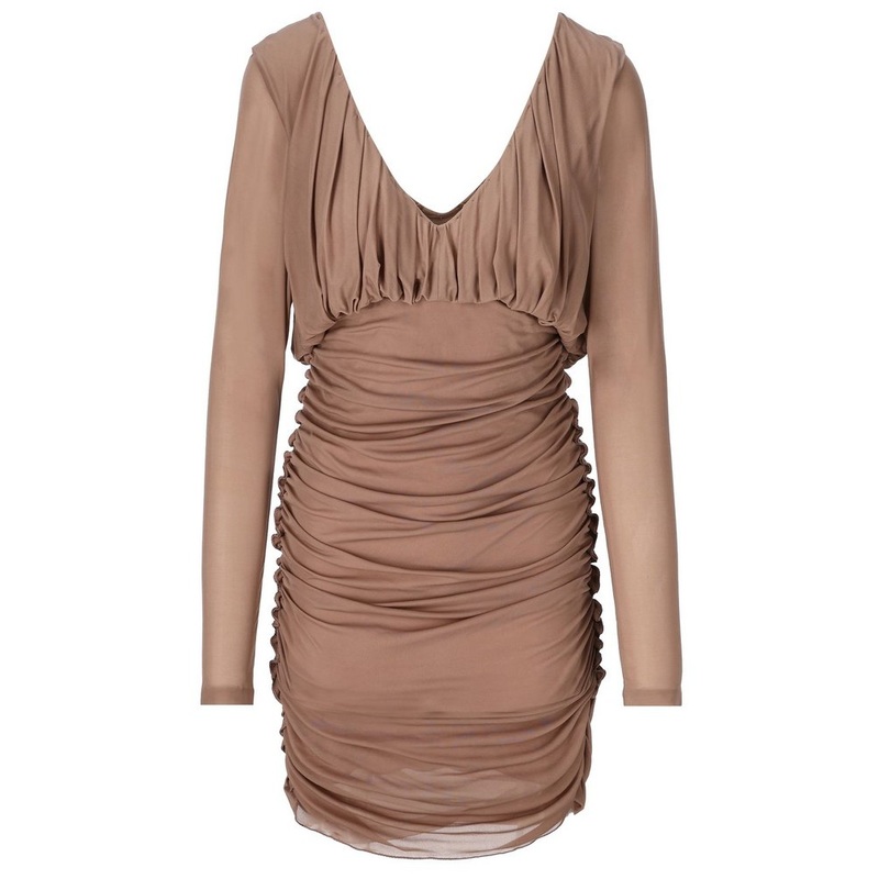 Saint Laurent V-Neck Draped Long-Sleeved Dress