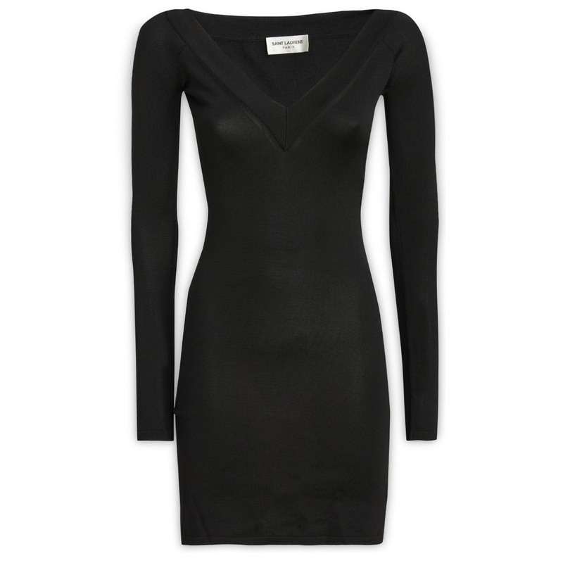 Saint Laurent V-Neck Long-Sleeved Dress