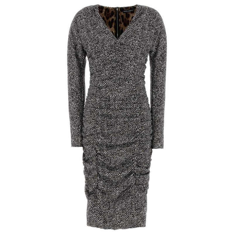 Dolce & Gabbana Chevron Printed Cady Midi Dress