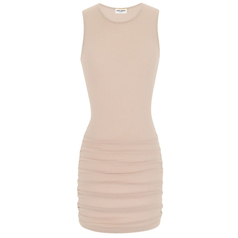 Saint Laurent Crewneck Ruched Detailed Mini Dress