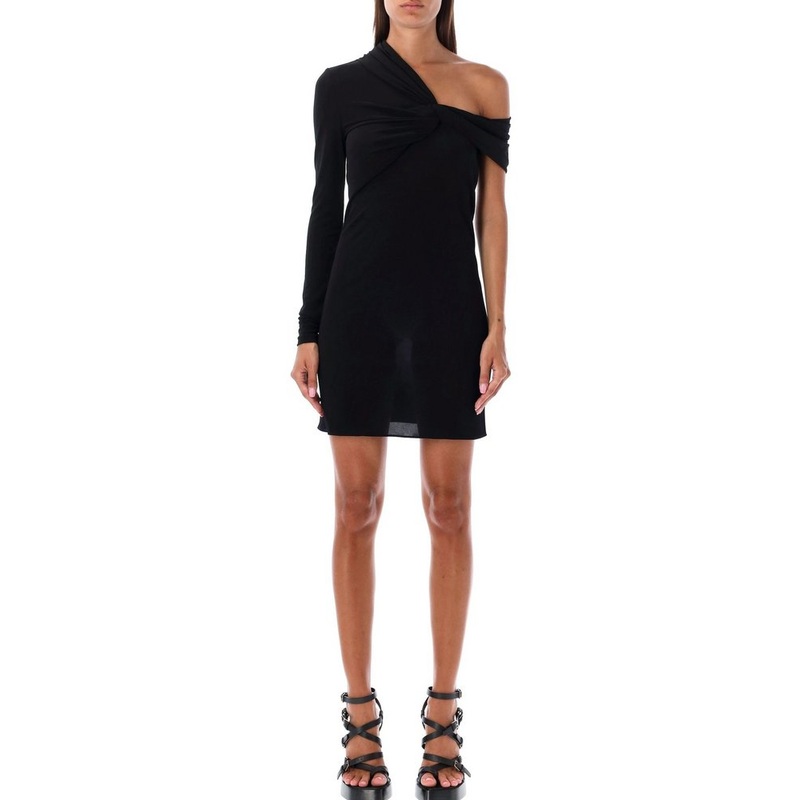 Saint Laurent Ruched One-Sleeved Mini Dress