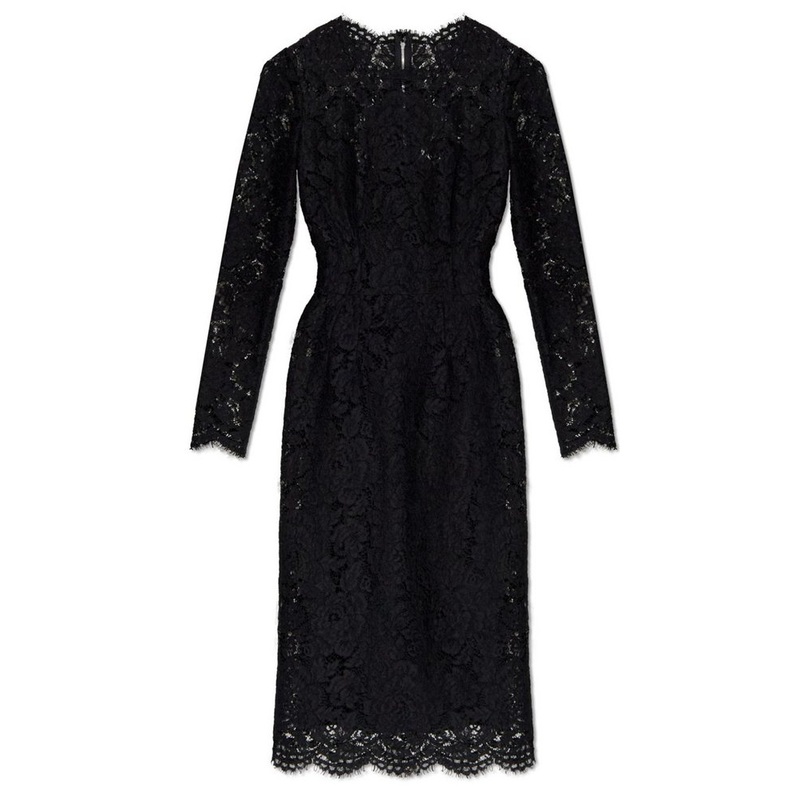 Dolce & Gabbana Branded Floral Cordonetto Lace Sheath Dress