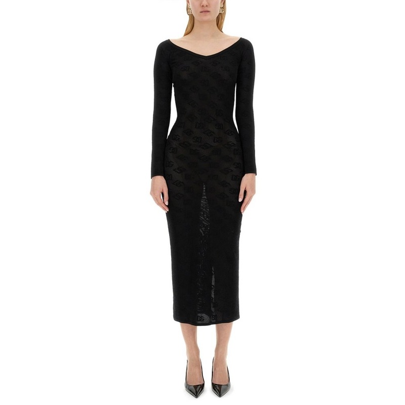 Dolce & Gabbana DG Logo Jacquard Mesh-Stitch Sheath Dress