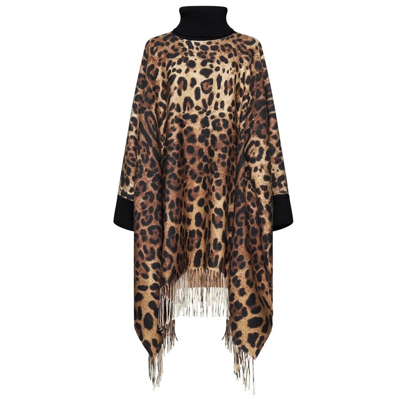 Dolce & Gabbana Leopard Printed Fringed Poncho