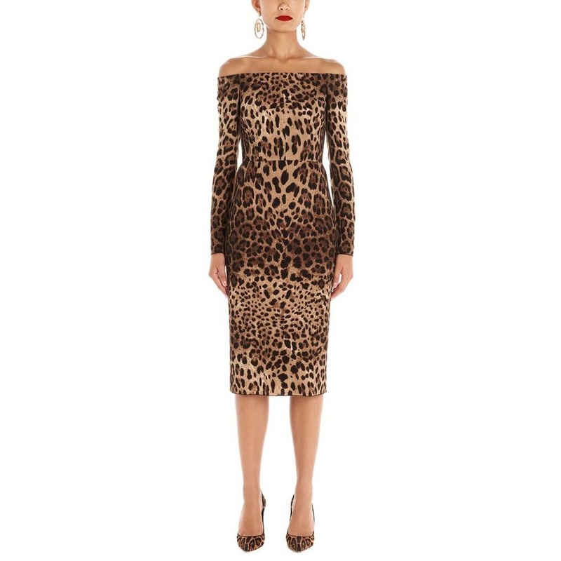 Dolce & Gabbana Off The Shoulder Animalier Printed Dress – Cettire