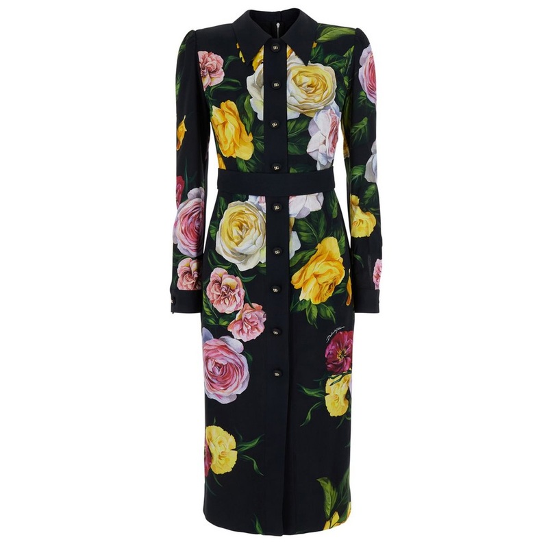 Dolce & Gabbana Floral Printed Calf-Length Cady Shirt Dress