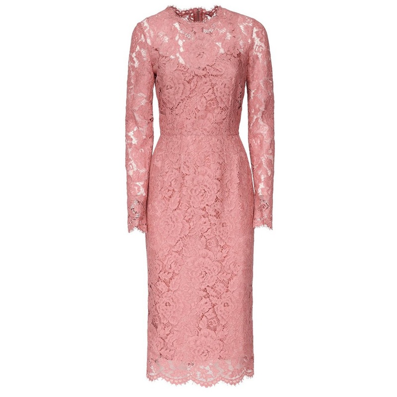 Dolce & Gabbana Lace Detailed Long Sleeved Midi Dress